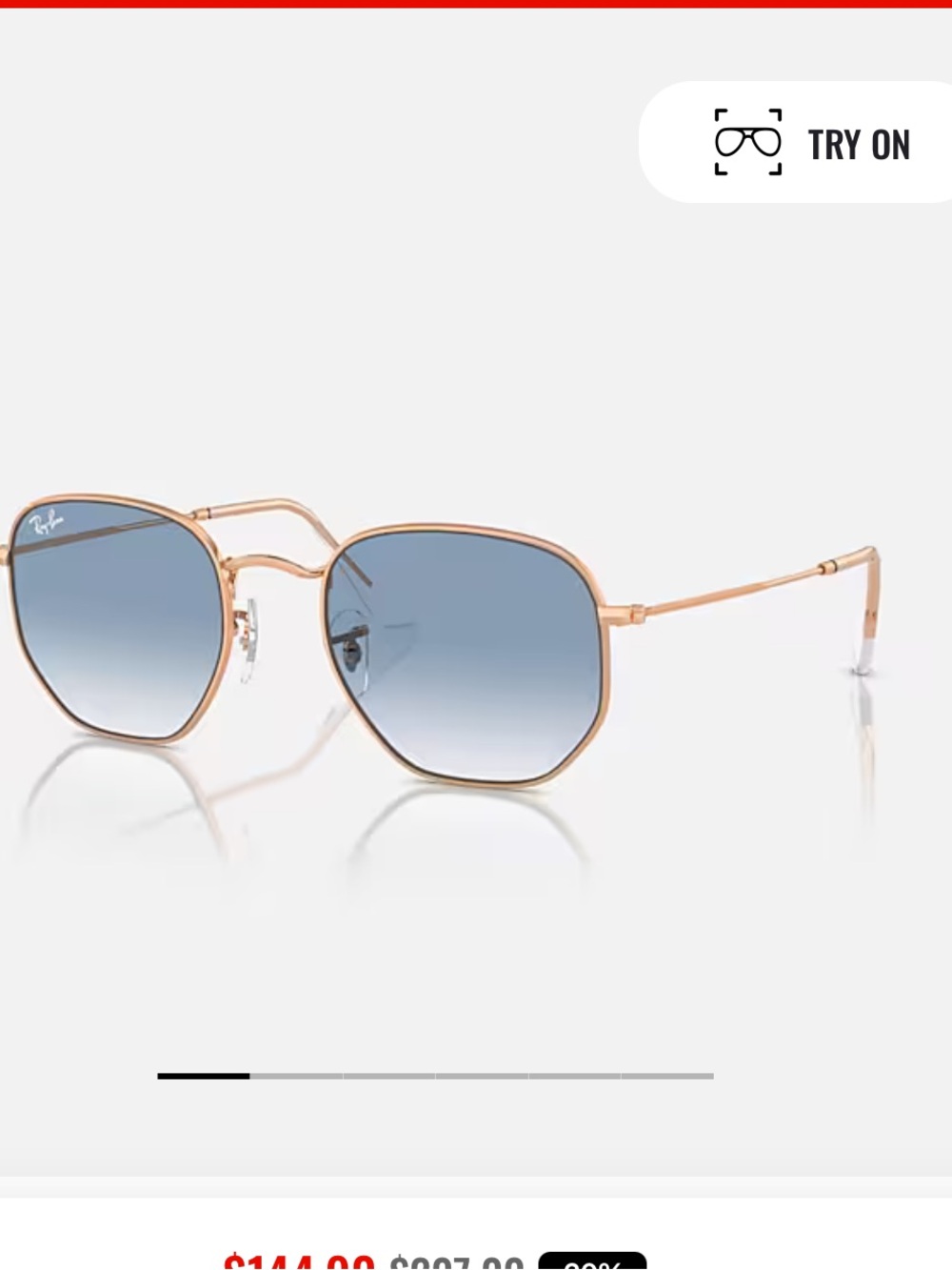 Brand new Ray-Ban hexagonal Gold Frame Sunglasses with blue Lenses